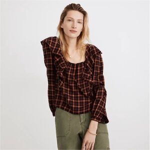 Madewell | Plaid Ruffled Square-Neck Crop Top